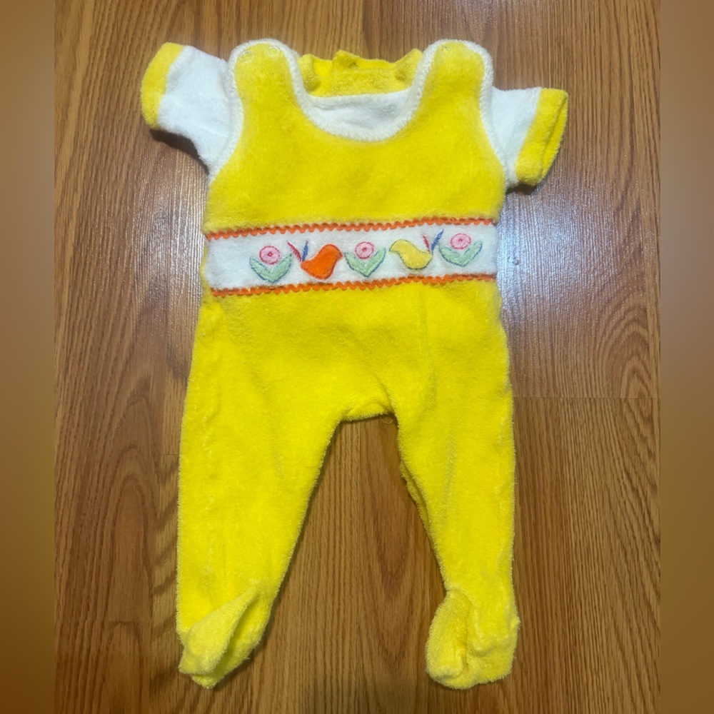 Vintage Babygro Yellow Baby Onesie with Bird Tulip Accents 6m